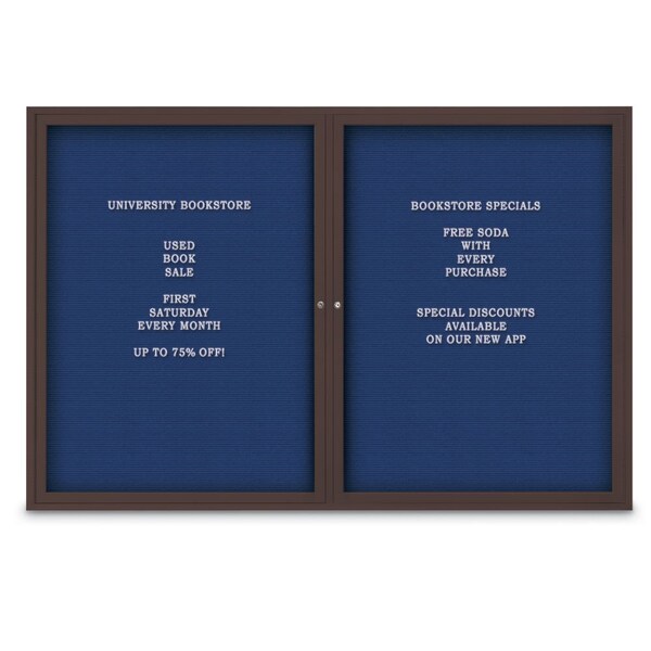 United Visual Products 48"x24" 1-Door Enclosed Outdoor Letterboard, Blue Felt/Bronze Alum UV1166DSD4824-BRONZE-BLUE - main